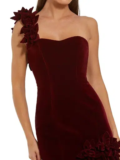 Mac Duggal Women's Velvet One-Shoulder Trumpet Bubble Hem Gown - Amethyst | Thumbnail 3