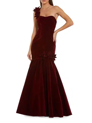 Mac Duggal Women's Velvet One-Shoulder Trumpet Bubble Hem Gown - Amethyst | Thumbnail 1