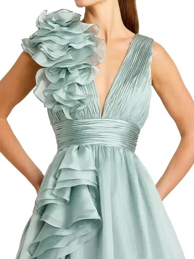 Mac Duggal Women's Ruffle Shoulder V-Neck Gown - Mint - Size 16 | Thumbnail 3 Mac Duggal Women's Ruffle Shoulder V-Neck Gown - Mint - Size 16 | Thumbnail 3