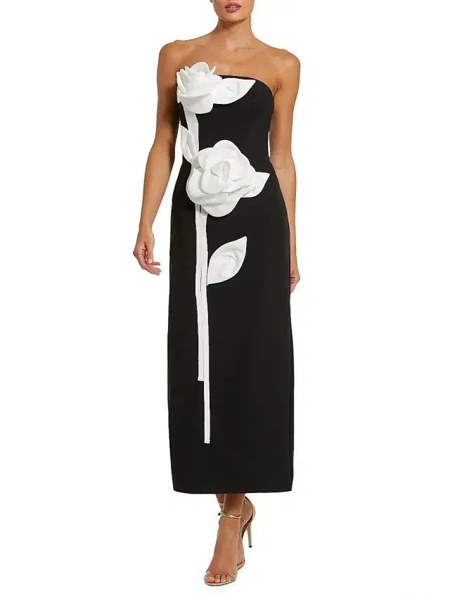Women's Floral Crepe Strapless Maxi Dress - Black