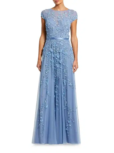 Mac Duggal Women's Evening Floral-Embroidered Mesh Gown - Sky Blue - Size 18 | Thumbnail 1 Mac Duggal Women's Evening Floral-Embroidered Mesh Gown - Sky Blue - Size 18 | Thumbnail 1