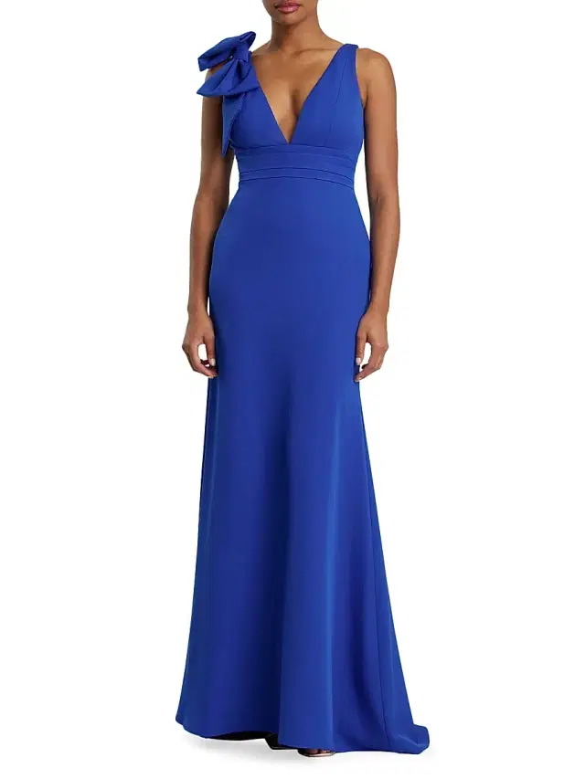 Women's Bow V-Neck A-Line Gown - Royal Blue