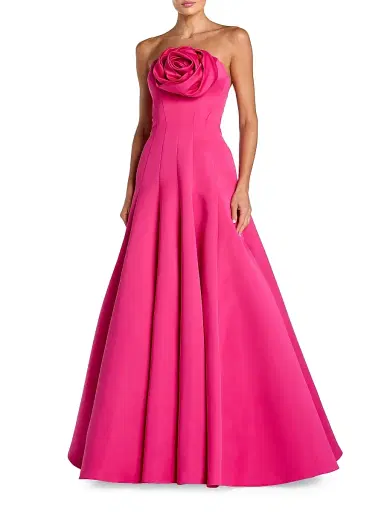 Mac Duggal Women's Rosette Satin Strapless Ball Gown - Fuchsia - Size 14 | Thumbnail 1 Mac Duggal Women's Rosette Satin Strapless Ball Gown - Fuchsia - Size 14 | Thumbnail 1