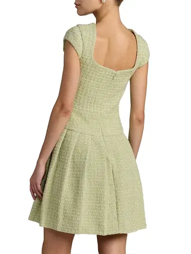 Mac Duggal Women's Bouclé Pleated Square-Neck Minidress - Sage - Size 12 | Thumbnail 2
