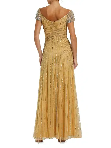 Mac Duggal Women's Embellished Mesh Fit & Flare Gown - Gold - Size 14 | Thumbnail 2 Mac Duggal Women's Embellished Mesh Fit & Flare Gown - Gold - Size 14 | Thumbnail 2