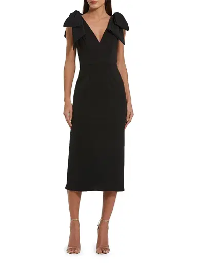 Mac Duggal Women's Crêpe Bow Shoulder Midi-Dress - Black - Size 16 | Thumbnail 1 Mac Duggal Women's Crêpe Bow Shoulder Midi-Dress - Black - Size 16 | Thumbnail 1