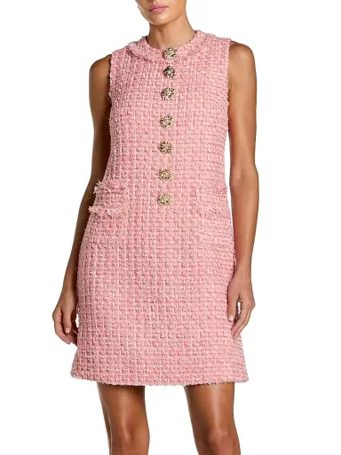 Mac Duggal Women's Bouclé Sleeveless Sheath Minidress - Pink - Size XL | Thumbnail 1