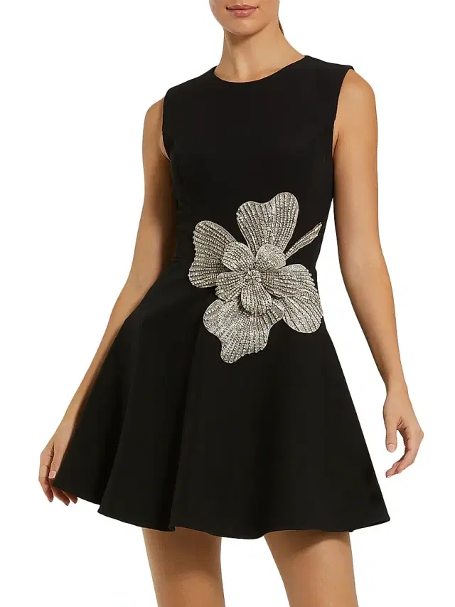 Women's Embellished Crepe Minidress - Black