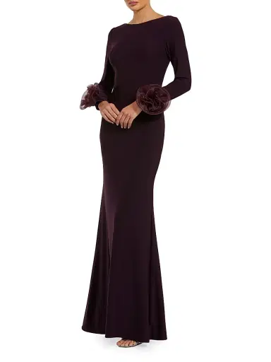 Mac Duggal Women's Organza Rosette Long-Sleeve Gown - Amethyst - Size Large | Thumbnail 1 Mac Duggal Women's Organza Rosette Long-Sleeve Gown - Amethyst - Size Large | Thumbnail 1