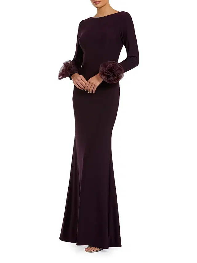 Mac Duggal Women's Organza Rosette Long-Sleeve Gown - Amethyst