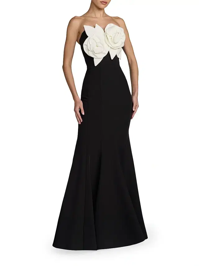 Mac Duggal Women's Ieena Floral-Appliquéd Satin Mermaid Gown - Black