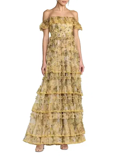 Mac Duggal Women's Floral Tiered Off-The-Shoulder Gown | Thumbnail 1 Mac Duggal Women's Floral Tiered Off-The-Shoulder Gown | Thumbnail 1