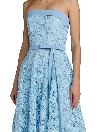 Mac Duggal Women's Floral-Lace Crepe Strapless Midi-Dress - Powder Blue - Size 14 | Thumbnail 3