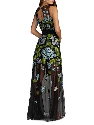 Mac Duggal Women's Floral Embroidered Bow Appliqué Mesh Gown | Thumbnail 2 Mac Duggal Women's Floral Embroidered Bow Appliqué Mesh Gown | Thumbnail 2