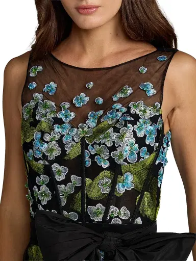 Mac Duggal Women's Floral Embroidered Bow Appliqué Mesh Gown | Thumbnail 3 Mac Duggal Women's Floral Embroidered Bow Appliqué Mesh Gown | Thumbnail 3
