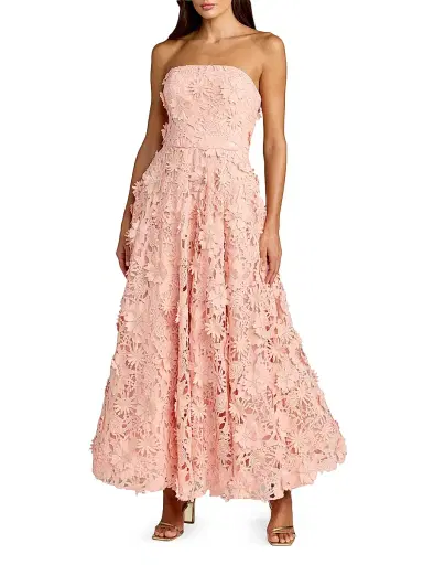 Mac Duggal Women's Floral Lace Strapless A-Line Midi-Dress - Blush - Size 14 | Thumbnail 1 Mac Duggal Women's Floral Lace Strapless A-Line Midi-Dress - Blush - Size 14 | Thumbnail 1