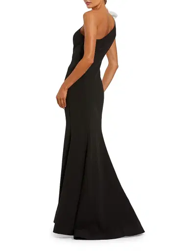 Mac Duggal Women's Flower-Detailed Crepe One-Shoulder Mermaid Gown - Black Ivory - Size 16 | Thumbnail 2 Mac Duggal Women's Flower-Detailed Crepe One-Shoulder Mermaid Gown - Black Ivory - Size 16 | Thumbnail 2