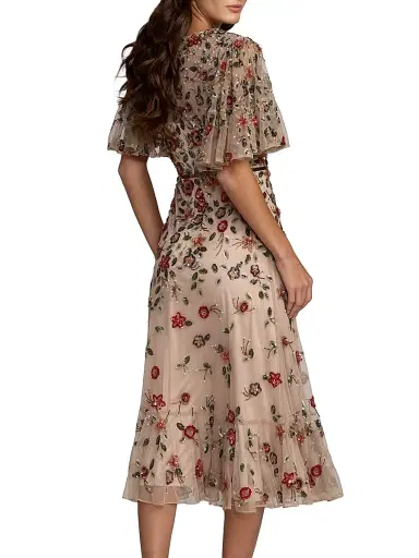 Mac Duggal Women's Floral Beaded Mesh Midi-Dress - Antique Rose - Size 18 | Thumbnail 2