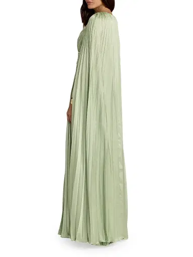 Mac Duggal Women's Metallic Pleated Charmeuse Cape Gown | Thumbnail 2 Mac Duggal Women's Metallic Pleated Charmeuse Cape Gown | Thumbnail 2