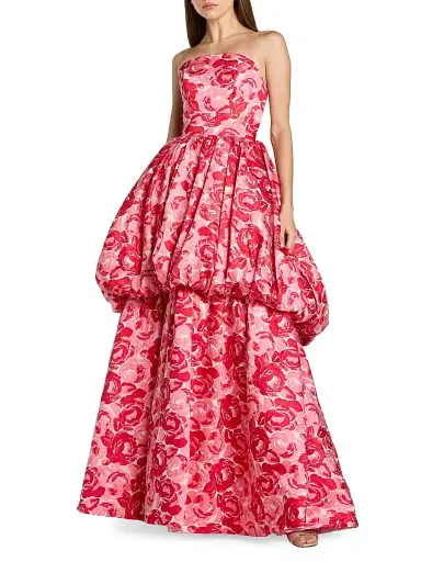 Mac Duggal Women's Floral Brocade Bubble Hem Strapless Gown - Pink Multi - Size 14 | Thumbnail 1 Mac Duggal Women's Floral Brocade Bubble Hem Strapless Gown - Pink Multi - Size 14 | Thumbnail 1