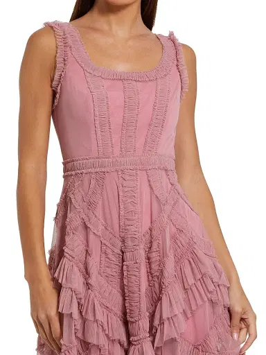 Mac Duggal Women's Mesh Ruffled Scoopneck Midi-Dress - Antique Rose - Size 16 | Thumbnail 3