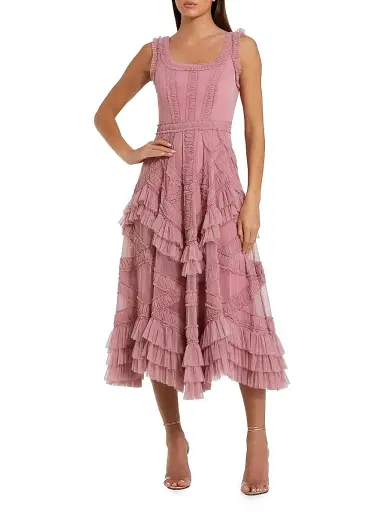 Mac Duggal Women's Mesh Ruffled Scoopneck Midi-Dress - Antique Rose - Size 16 | Thumbnail 1