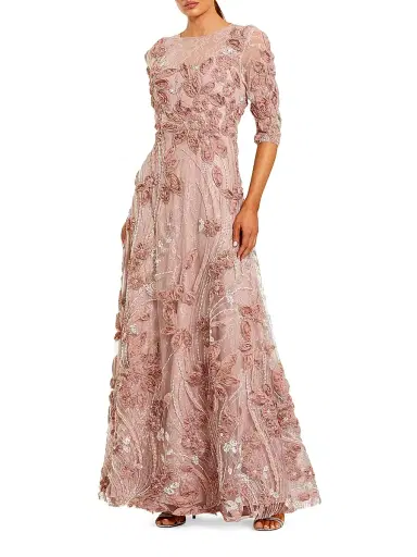 Mac Duggal Women's Embellished Appliquéd Lace Gown - Mocha | Thumbnail 1 Mac Duggal Women's Embellished Appliquéd Lace Gown - Mocha | Thumbnail 1