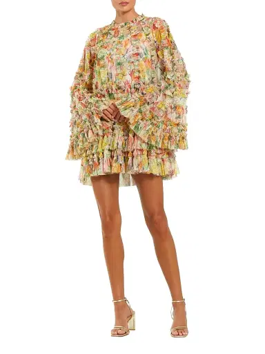 Mac Duggal Women's Cocktail Ruffled Floral Tent Dress - Ivory Multi - Size 10 | Thumbnail 2