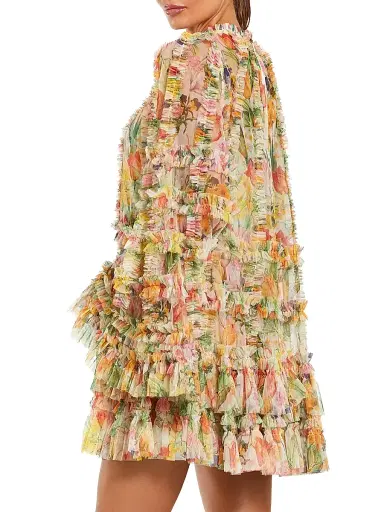 Mac Duggal Women's Cocktail Ruffled Floral Tent Dress - Ivory Multi - Size 10 | Thumbnail 3