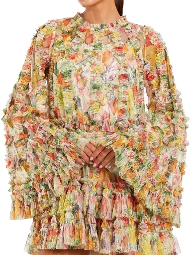 Mac Duggal Women's Cocktail Ruffled Floral Tent Dress - Ivory Multi - Size 10 | Thumbnail 4