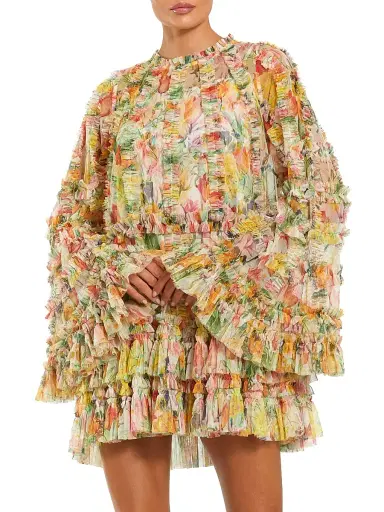 Mac Duggal Women's Cocktail Ruffled Floral Tent Dress - Ivory Multi - Size 10 | Thumbnail 1