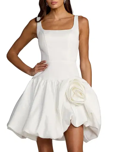 Mac Duggal Women's Satin Rosette-Detail Bubble-Hem Cocktail Dress - Ivory - Size 10 | Thumbnail 1 Mac Duggal Women's Satin Rosette-Detail Bubble-Hem Cocktail Dress - Ivory - Size 10 | Thumbnail 1