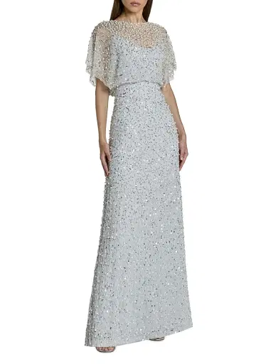 Mac Duggal Women's Beaded Sequin Shawl Gown - Powder Blue - Size 20 | Thumbnail 1 Mac Duggal Women's Beaded Sequin Shawl Gown - Powder Blue - Size 20 | Thumbnail 1