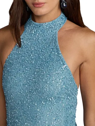 Mac Duggal Women's Sequined Halterneck Column Gown - Ice Blue - Size 12 | Thumbnail 3 Mac Duggal Women's Sequined Halterneck Column Gown - Ice Blue - Size 12 | Thumbnail 3