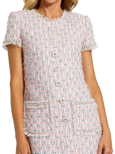 Mac Duggal Women's Floral Beaded Tweed Dress - Pink Multi - Size Small | Thumbnail 4