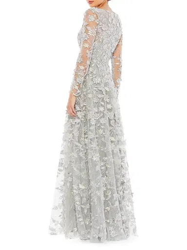 Mac Duggal Women's 3D Floral-Embellished Lace Gown - Platinum - Size 18 | Thumbnail 2 Mac Duggal Women's 3D Floral-Embellished Lace Gown - Platinum - Size 18 | Thumbnail 2