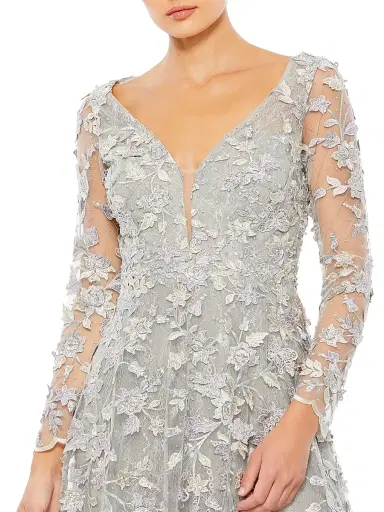 Mac Duggal Women's 3D Floral-Embellished Lace Gown - Platinum - Size 18 | Thumbnail 3 Mac Duggal Women's 3D Floral-Embellished Lace Gown - Platinum - Size 18 | Thumbnail 3