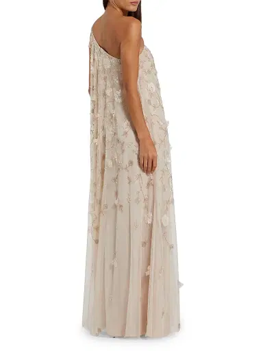 Mac Duggal Women's Floral-Embellished Mesh One-Shoulder Gown - Vanilla - Size 16 | Thumbnail 2