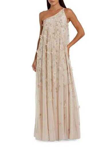 Mac Duggal Women's Floral-Embellished Mesh One-Shoulder Gown - Vanilla - Size 16 | Thumbnail 1