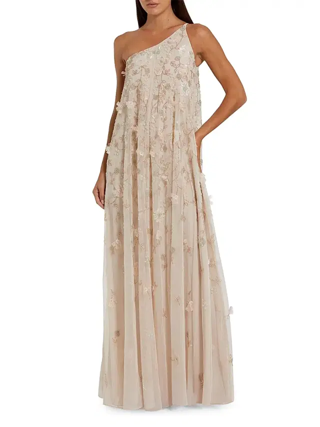 Mac Duggal Women's Floral-Embellished Mesh One-Shoulder Gown - Vanilla