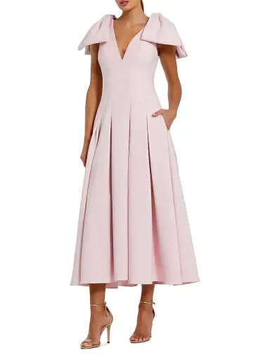Mac Duggal Women's Ieena Crêpe Bow-Strap A-Line Cocktail Dress - Blush - Size 14 | Thumbnail 1 Mac Duggal Women's Ieena Crêpe Bow-Strap A-Line Cocktail Dress - Blush - Size 14 | Thumbnail 1