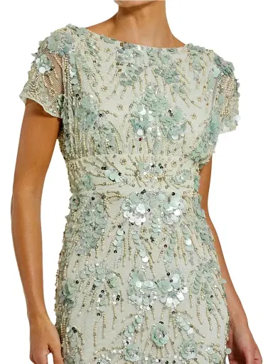Mac Duggal Women's Cocktail Embellished Mesh Cap-Sleeve Midi-Dress - Sage - Size 18 | Thumbnail 3