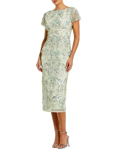 Mac Duggal Women's Cocktail Embellished Mesh Cap-Sleeve Midi-Dress - Sage - Size 18 | Thumbnail 1