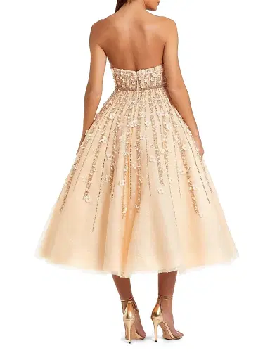 Mac Duggal Women's Embellished Lace Strapless Midi Cocktail Dress - Champagne - Size 14 | Thumbnail 2