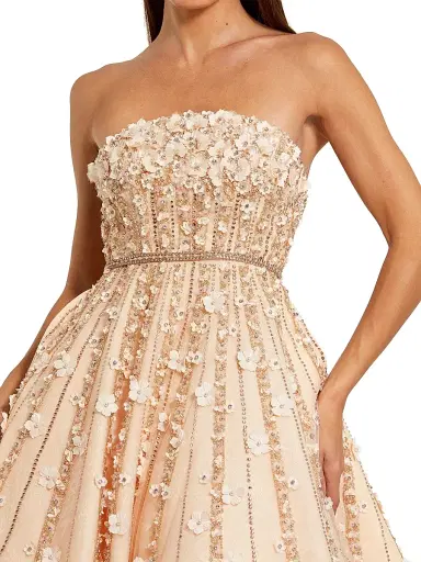 Mac Duggal Women's Embellished Lace Strapless Midi Cocktail Dress - Champagne - Size 14 | Thumbnail 3