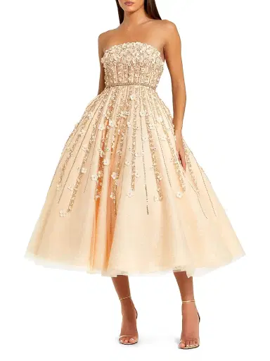 Mac Duggal Women's Embellished Lace Strapless Midi Cocktail Dress - Champagne - Size 14 | Thumbnail 1