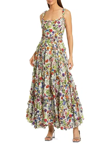 Mac Duggal Women's Ruffle Floral Sweetheart Maxi Dress - White Multi - Size 12 | Thumbnail 1