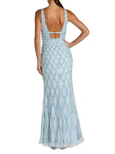 Mac Duggal Women's Embellished V-Neck Column Gown - Ice Blue | Thumbnail 2 Mac Duggal Women's Embellished V-Neck Column Gown - Ice Blue | Thumbnail 2