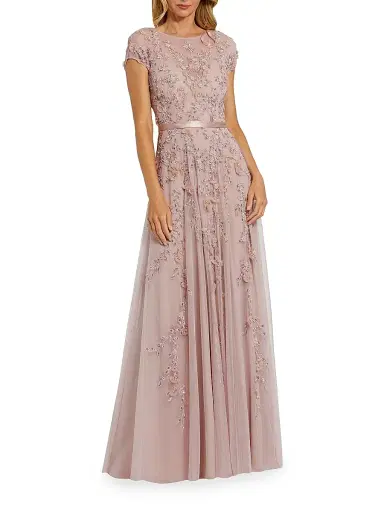 Mac Duggal Women's Evening Floral-Embroidered Mesh Gown - Mocha | Thumbnail 1