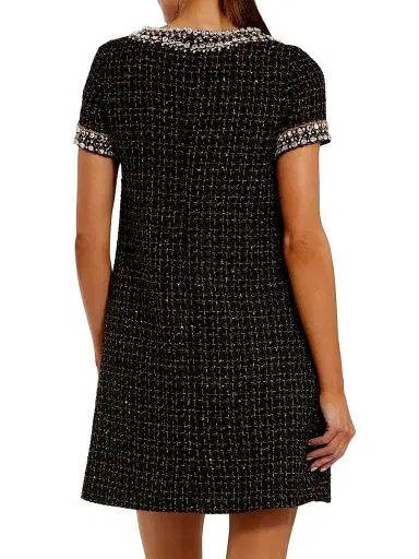 Mac Duggal Women's Short Sleeve Bouclé Minidress With Beading Detail - Black Gold - Size XL | Thumbnail 3